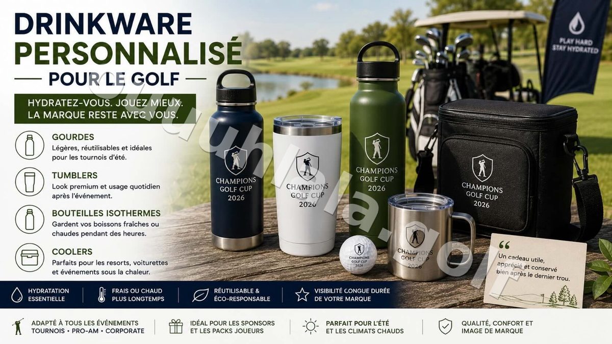 Drinkware personnalisé pour le golf : gourdes, tumblers et bouteilles pour le parcours