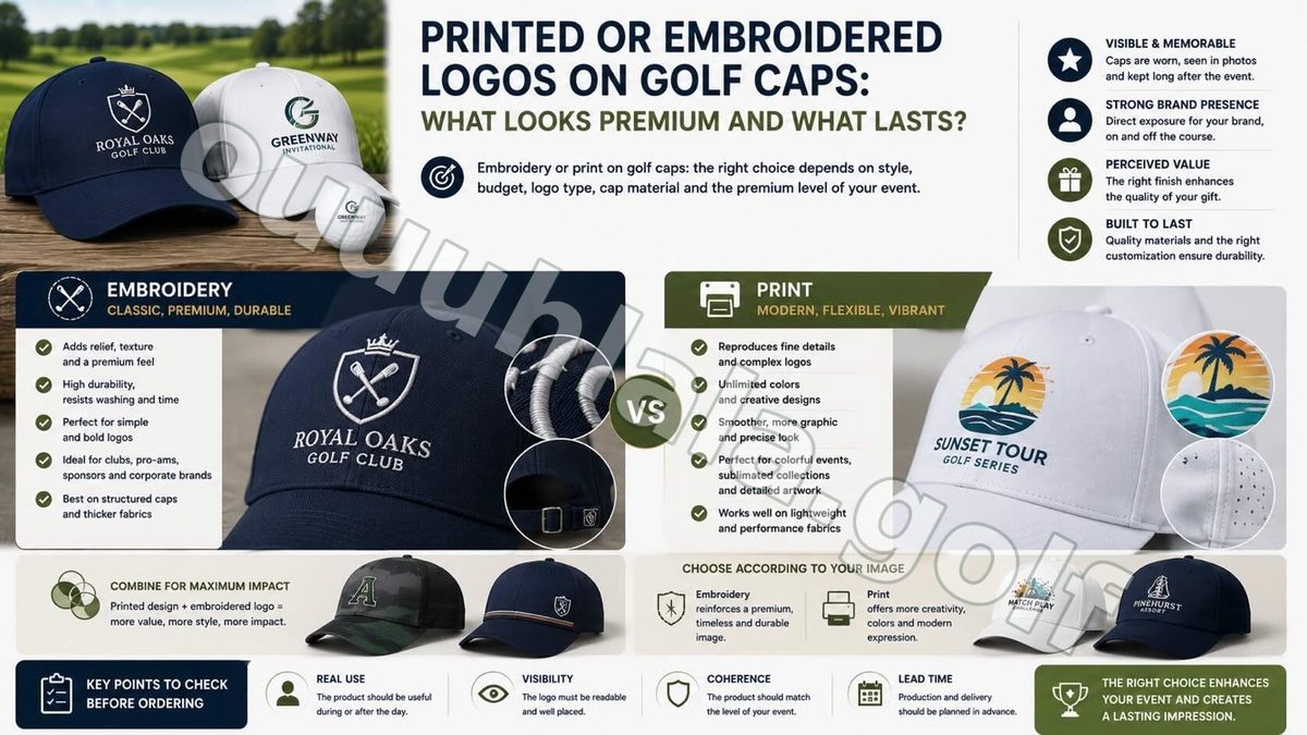 Printed vs Embroidered Logos on Golf Caps: What Looks Premium and What Lasts?