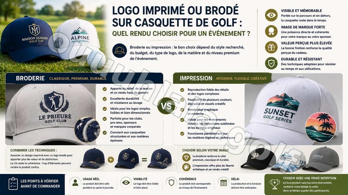 Logo imprimé ou brodé sur casquette de golf : quel rendu choisir pour un événement ?