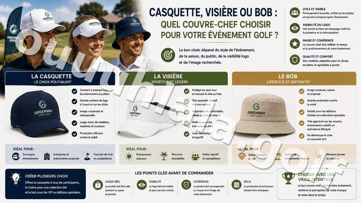 Casquette, visière ou bob : quel couvre-chef choisir pour votre événement golf ?