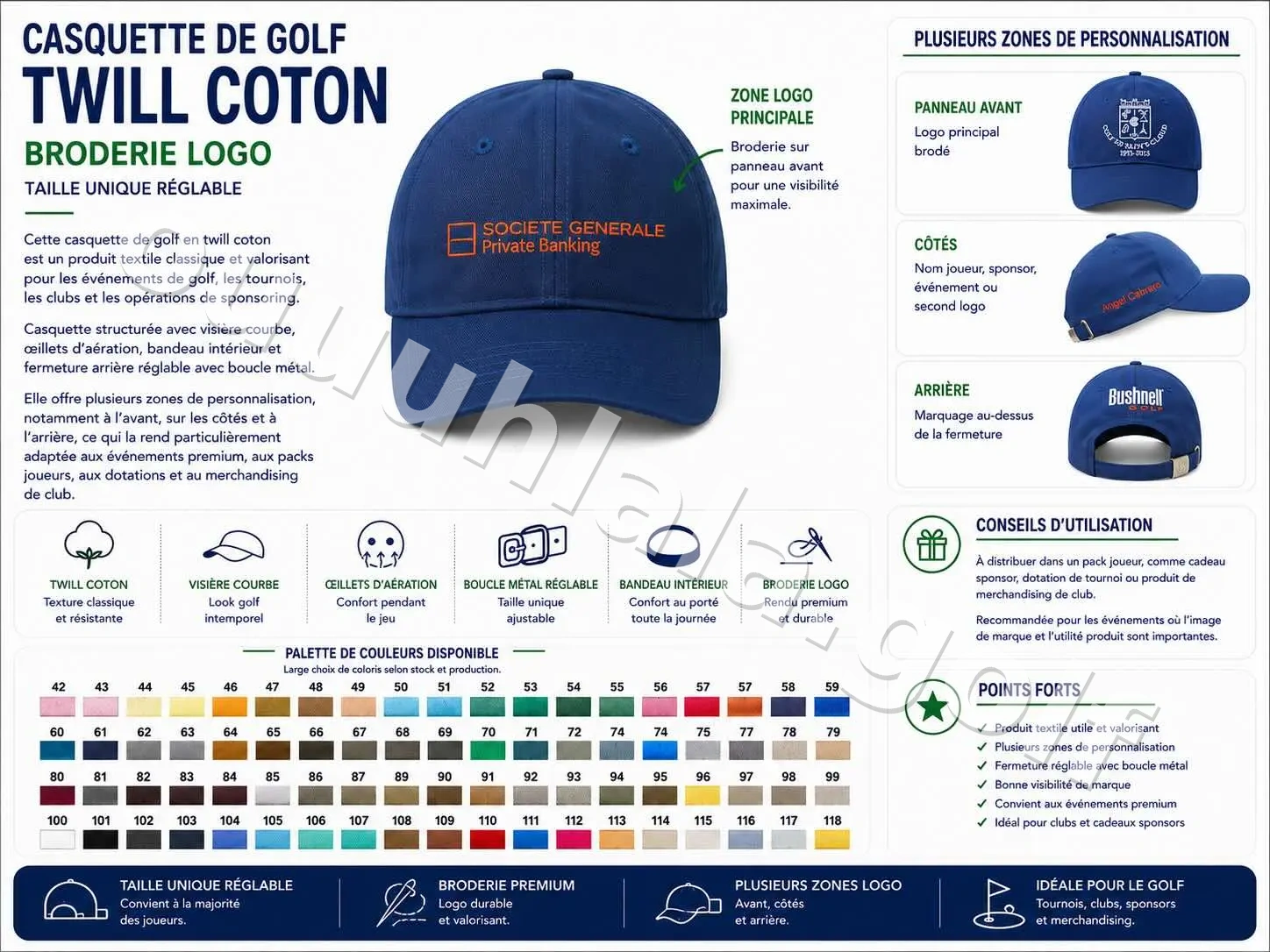 Casquette de golf en twill coton