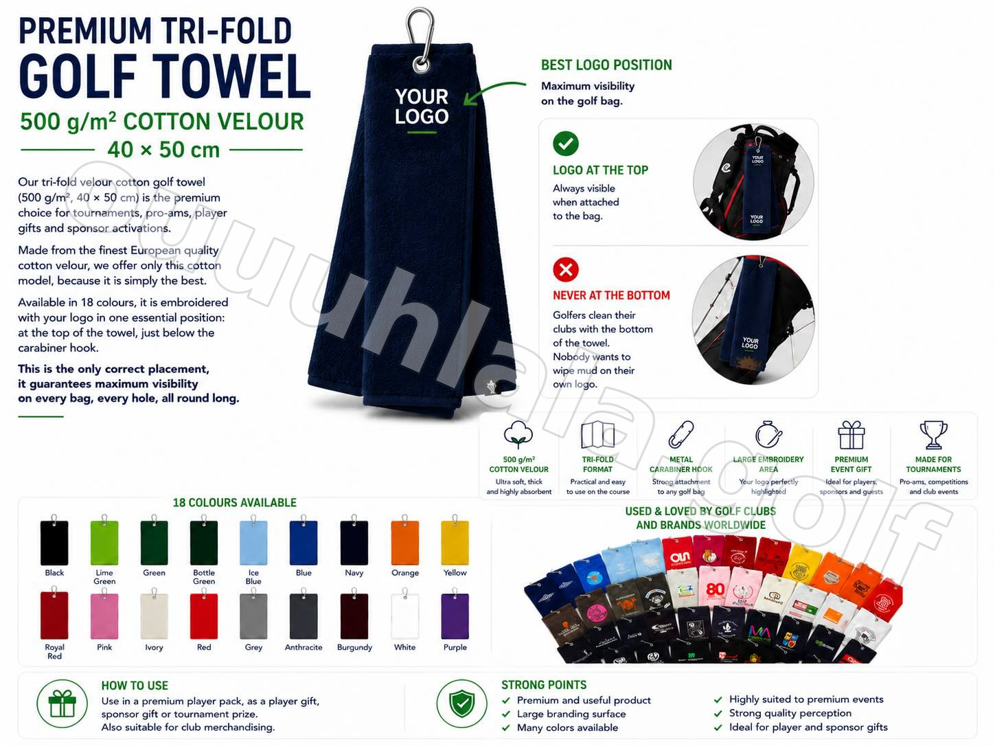 Tri-Fold Velour Cotton Golf Towel